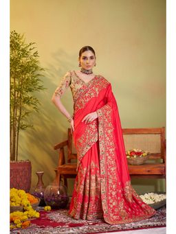 KALISTA - Red Color Embroidered Designer Saree with Unstitched Blouse
