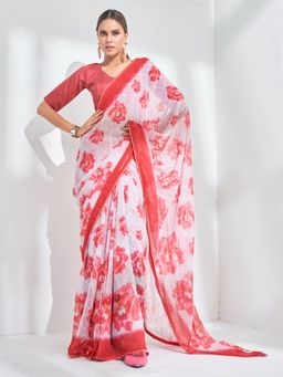 KALISTA - Floral Printed Sequinned Saree with Unstitched Blouse