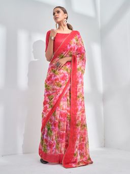 KALISTA - Floral Embellished Saree with Unstitched Blouse