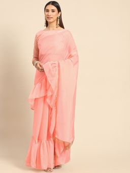 KALISTA - Peach-Coloured Organza Saree with Unstitched Blouse
