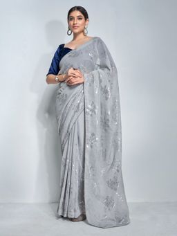 KALISTA - Embellished Sequinned Pure Georgette Saree with Unstitched Blouse