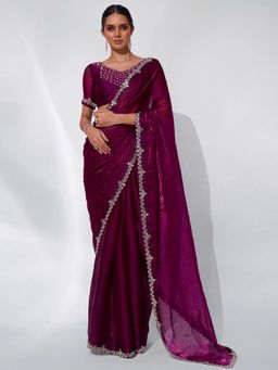 KALISTA - Embellished Mirror Work Organza Saree with Unstitched Blouse