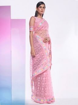 KALISTA - Floral Embroidered Net Saree with Unstitched Blouse