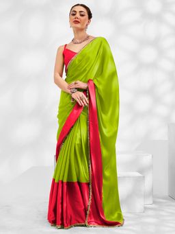 KALISTA - Colourblocked Satin Saree with Unstitched Blouse