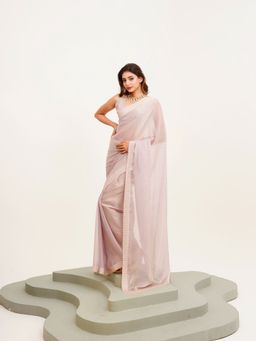 KALISTA - Pink Embellished Satin Chiffon Saree with Unstitched Blouse