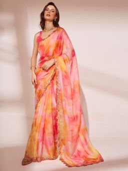 KALISTA - Tie and Dye Sequinned Organza Saree with Unstitched Blouse