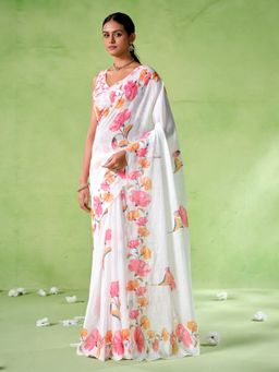 KALISTA - Floral Linen Blend Saree with Unstitched Blouse