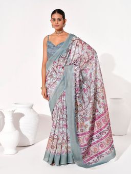 KALISTA - Floral Linen Blend Saree with Unstitched Blouse