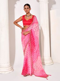 KALISTA - Bandhani Embellished Sequinned Pure Chiffon Saree with Unstitched Blouse