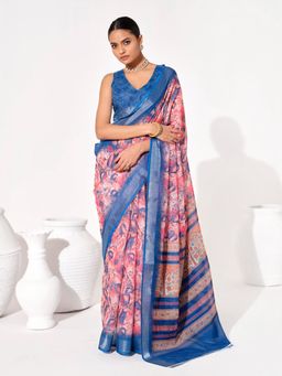 KALISTA - Floral Linen Blend Saree with Unstitched Blouse