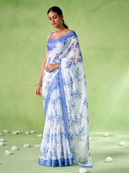 KALISTA - Floral Linen Blend Saree with Unstitched Blouse