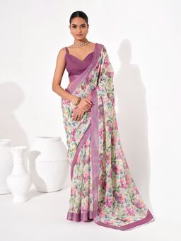 KALISTA - Floral Printed Border Saree with Unstitched Blouse