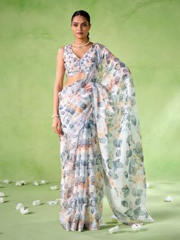KALISTA - Floral Printed Saree with Unstitched Blouse