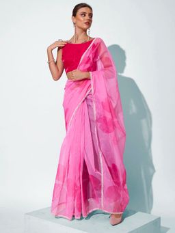 KALISTA - Floral Organza Saree with Unstitched Blouse