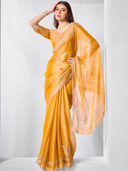 KALISTA - Embellished Beads and Stones Organza Saree with Unstitched Blouse