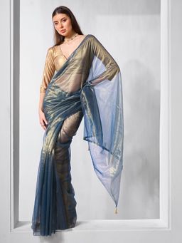 KALISTA - Blue Organza Saree with Unstitched Blouse