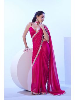 KALISTA - Embellished Sequinned Pure Chiffon Saree with Unstitched Blouse