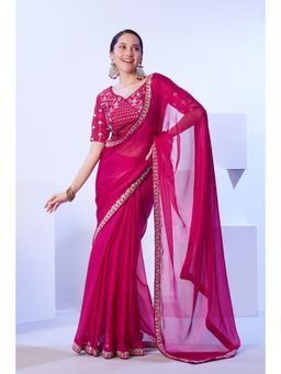 KALISTA - Floral Sequinned Pure Chiffon Saree with Unstitched Blouse