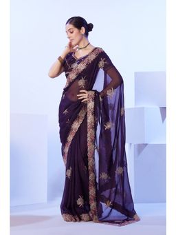 KALISTA - Floral Sequinned Pure Chiffon Saree with Unstitched Blouse