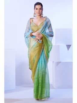 KALISTA - Mirror Work Ombre Organza Saree with Unstitched Blouse