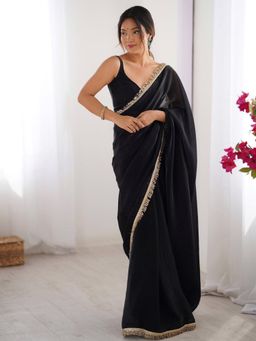 KALISTA - Sequinned Embellished Organza Saree with Unstitched Blouse