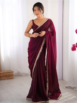 KALISTA - Sequinned Embellished Organza Saree with Unstitched Blouse
