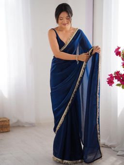 KALISTA - Sequinned Embellished Organza Saree with Unstitched Blouse
