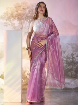 KALISTA - Lavender Color Twill Net Fabric Embellished Saree with Unstitched Blouse
