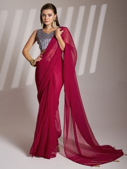 KALISTA - Solid Pure Chiffon Saree with Unstitched Blouse