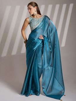 KALISTA - Solid Organza Saree with Unstitched Blouse