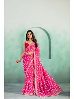KALISTA - Bandhani Embellished Pure Georgette Saree with Unstitched Blouse