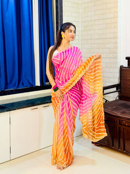 KALISTA - Embellished Lehriya Pure Georgette Saree with Unstitched Blouse