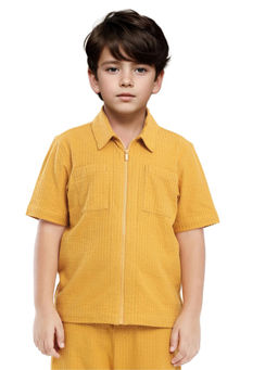 RARE ONES - Lomz Mustard Cotton Fabric Half Sleeve Tonal Shirt - Rare Ones By Rare Rabbit