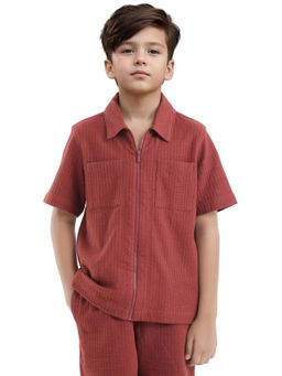 RARE ONES - Lomz Rust Cotton Fabric Half Sleeve Tonal Shirt - Rare Ones By Rare Rabbit