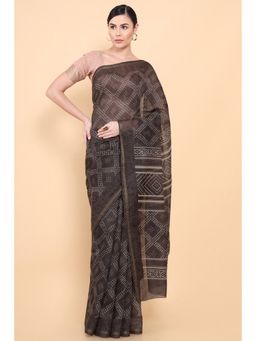 Soch - Women Grey Chanderi Printed Saree with Unstitched Blouse