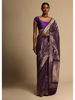KALKI FASHION - Purple Banarasi Saree in Art Handloom Silk Paisley Buttis with Unstitched Blouse