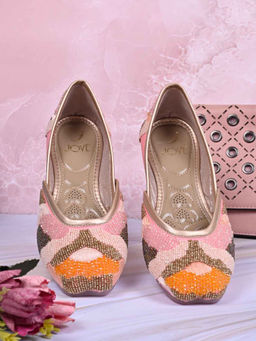 Jove - Women Pink Embellished Mojaris