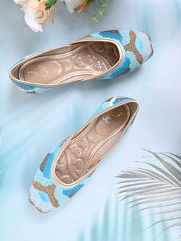 Jove - Women Aqua Blue Embellished Mojaris