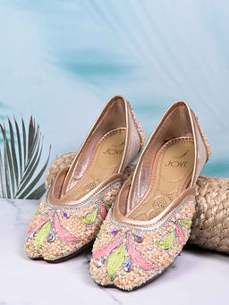 Jove - Women Multi-Color Rose Gold Embellished Mojaris