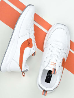 Jove - Women White & Red Solid Sneakers