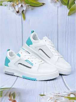 Jove - Women White & Turquoise Solid Sneakers