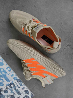 Jove - Women Beige & Orange Solid Sneakers