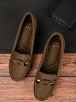Jove - Women Brown Solid Wedge Heel Loafers