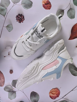 Jove - Women White & Pink Colourblocked Sneakers