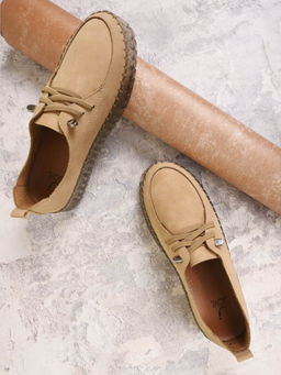 Jove - Women Beige Solid Lace-Ups Sneakers