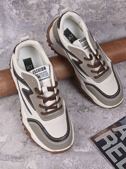Jove - Women Khaki & White Colourblocked Sneakers