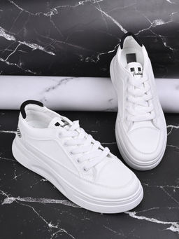 Jove - Women White & Black Solid Sneakers