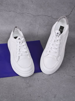 Jove - Women White & Grey Solid Sneakers