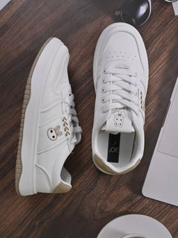 Jove - Women White & Khaki Embroidered Sneakers
