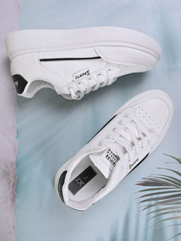 Jove - Women White & Black Solid Sneakers